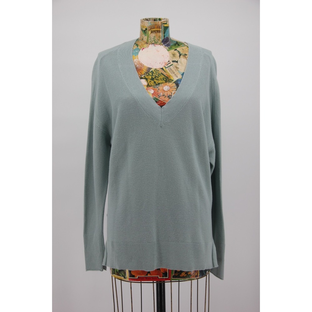 Lou & Grey Women's Sweater Size XS Gray Green V-neck Cotton Winter Minimalist